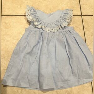 Light Blue Kids Dress with Ruffled Collar